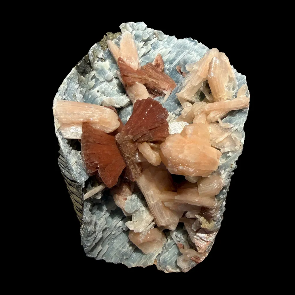 Heulandite & Peach Stilbite on Sparkling Icy-Blue Chalcedony Matrix – Rare Indian Zeolite Mineral Specimen from Maharashtra - image 3