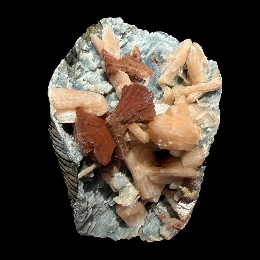 Heulandite & Peach Stilbite on Sparkling Icy-Blue Chalcedony Matrix – Rare Indian Zeolite Mineral Specimen from Maharashtra - image 5