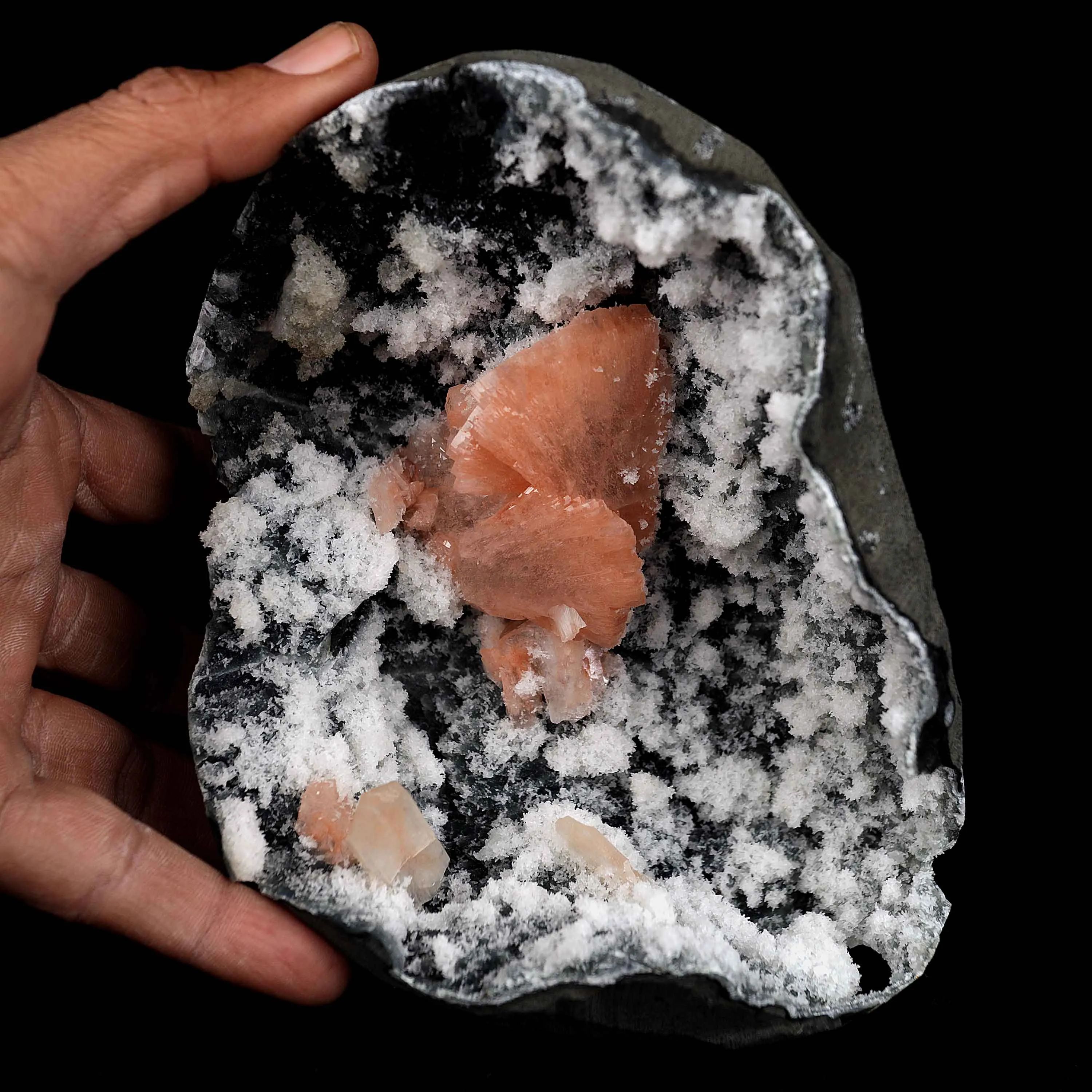 Heulandite Petal with Stilbite Inside Chalcedony Geode Natural Mineral - image 3