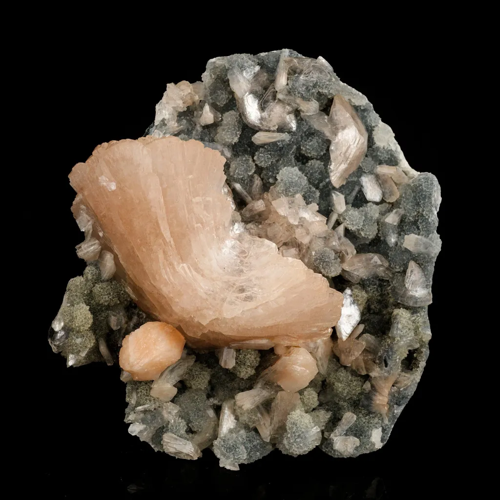 Heulandite Petals in Chalcedony geode Free Standing Natural Mineral Specimen image