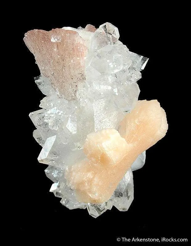 Heulandite, Stilbite on Apophyllite on Calcite image
