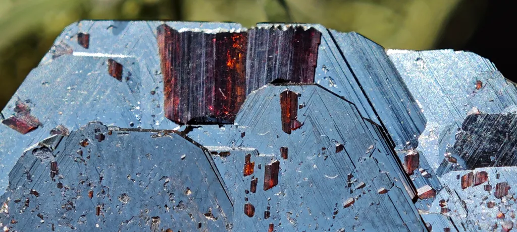 High luster Hematite with large red Rutile from Cavradi Gorge, Sedrun, Switzerland - image 2