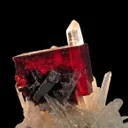 Hubnerite on Quartz, With Calcite (Fluorescent) and Scheelite (?) - image 1