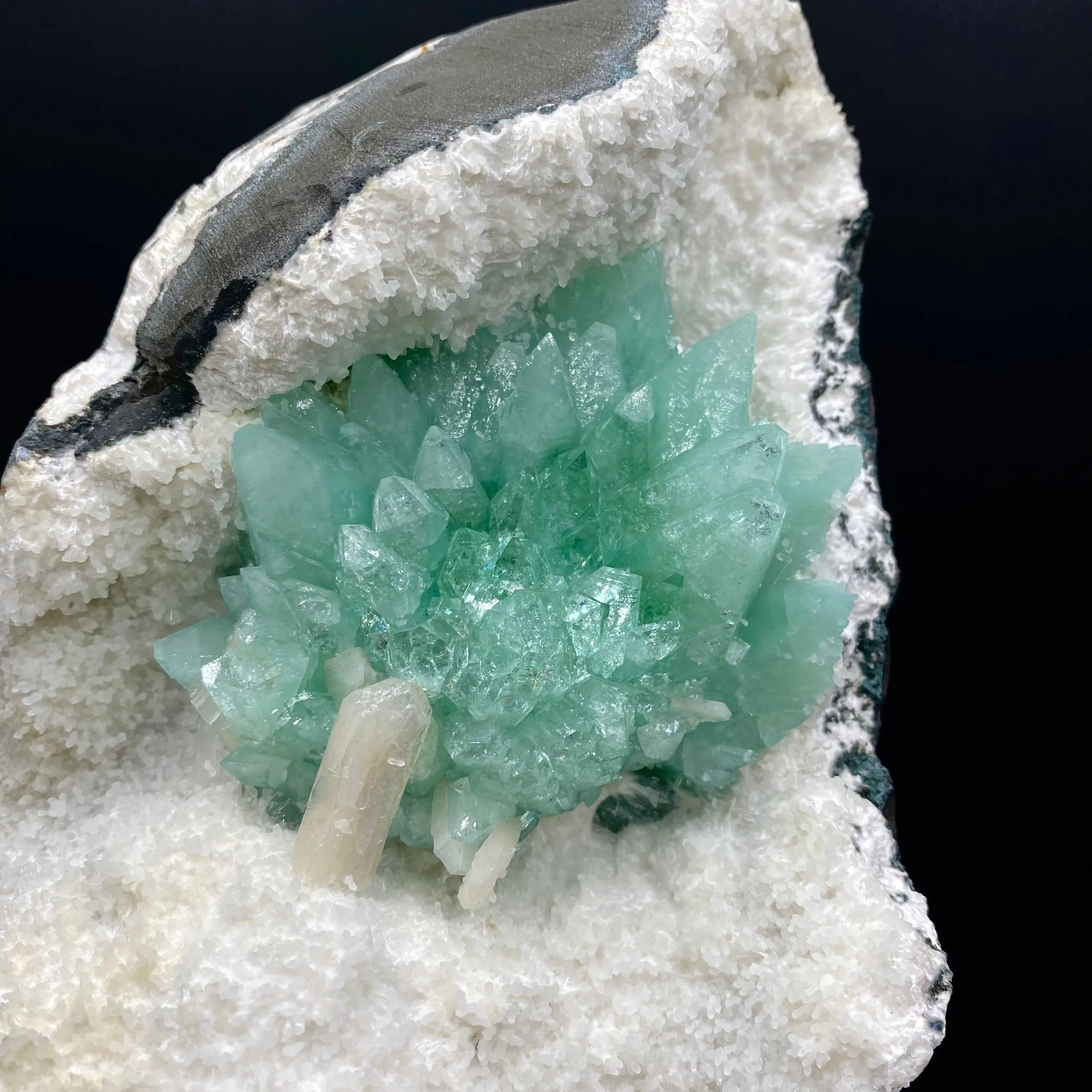 Huge Deep Green Apophyllite Flower on Snow-White Mordenite Matrix | Rare Indian Mineral Specimen DK145. - image 4