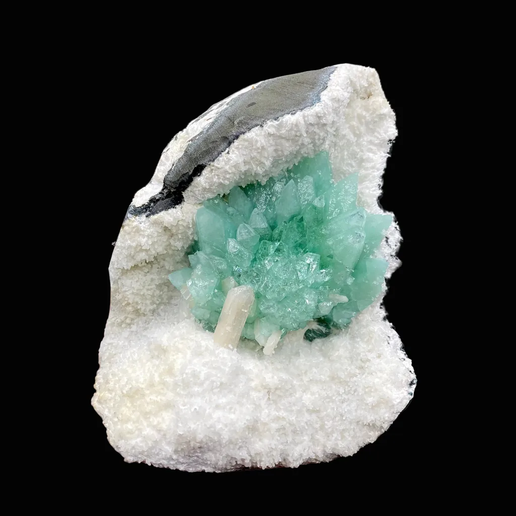 Huge Deep Green Apophyllite Flower on Snow-White Mordenite Matrix | Rare Indian Mineral Specimen DK145. image