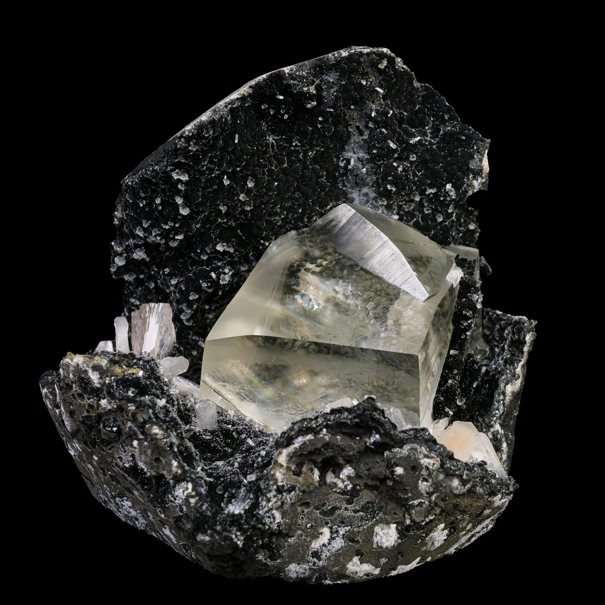 Huge Rainbow Calcite with Black Chalcedony Natural Mineral Specimen - image 1