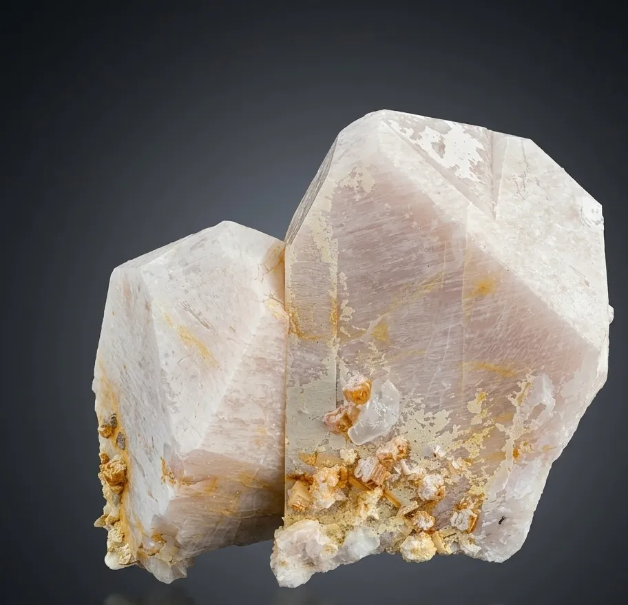 Huge Size Twinned Microcline Feldspar combine Fluorescent Apatite and Quartz Specimen from Pakistan image