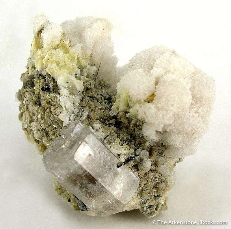 Hyalite Opal on Goshenite Beryl image