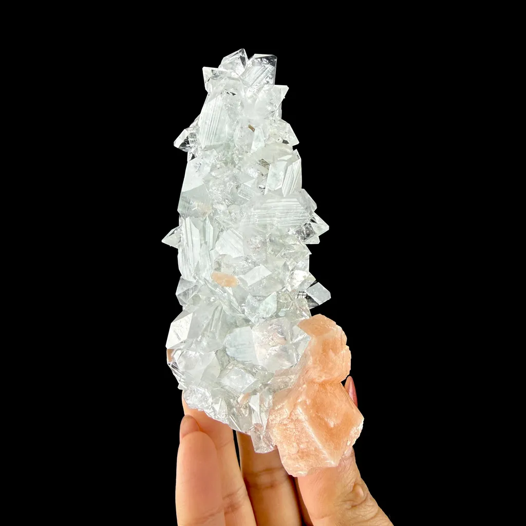 Icy Clear Apophyllite Pyramid Cluster with Stilbite – Zeolite Mineral Specimen from Jalgaon,India - image 3