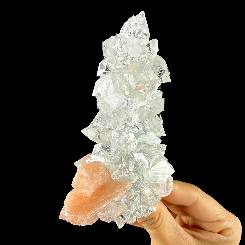 Icy Clear Apophyllite Pyramid Cluster with Stilbite – Zeolite Mineral Specimen from Jalgaon,India - image 4