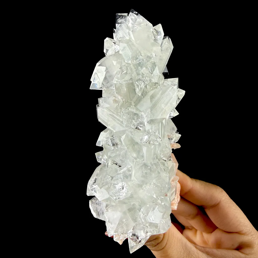 Icy Clear Apophyllite Pyramid Cluster with Stilbite – Zeolite Mineral Specimen from Jalgaon,India - image 6