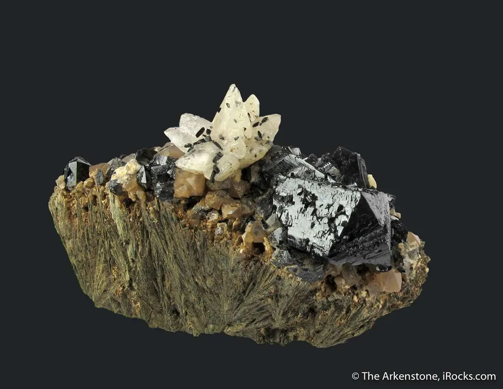 Ilvaite, Calcite, Quartz on Hedenbergite - image 3