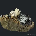Ilvaite, Calcite, Quartz on Hedenbergite - image 3