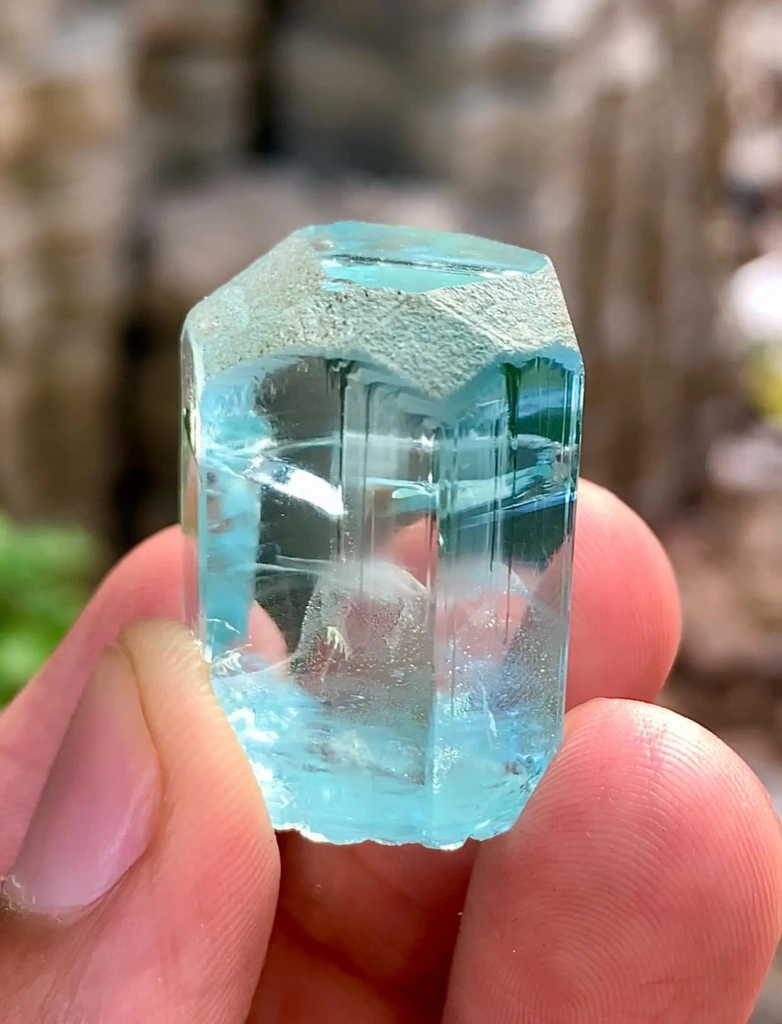Ink Blue Aquamarine Crystal | Diamond Cut Blue Beryl with Phantom Clouds and Rainbow Inclusions - image 5