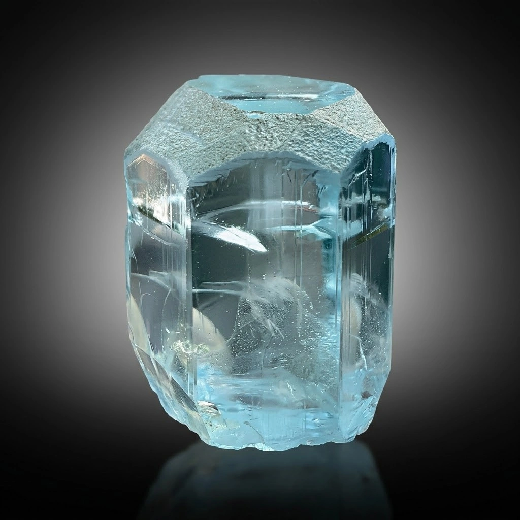 Ink Blue Aquamarine Crystal | Diamond Cut Blue Beryl with Phantom Clouds and Rainbow Inclusions image
