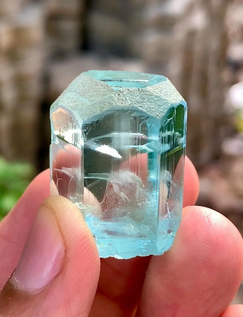 Ink Blue Aquamarine Crystal | Diamond Cut Blue Beryl with Phantom Clouds and Rainbow Inclusions - image 2