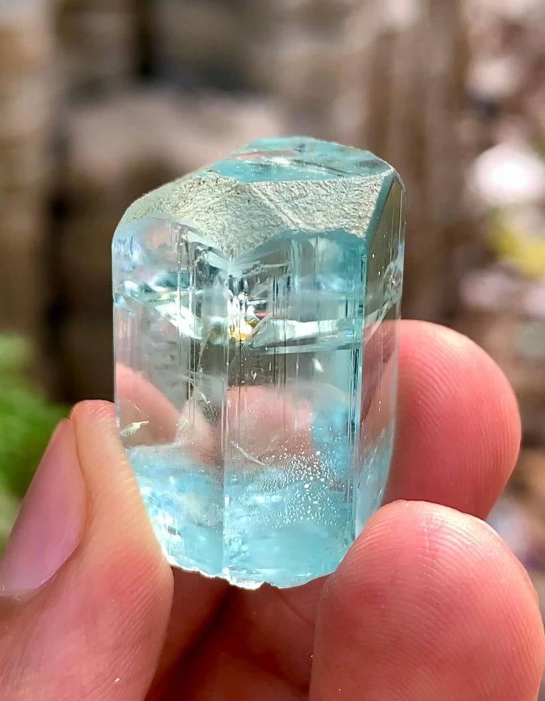 Ink Blue Aquamarine Crystal | Diamond Cut Blue Beryl with Phantom Clouds and Rainbow Inclusions - image 10