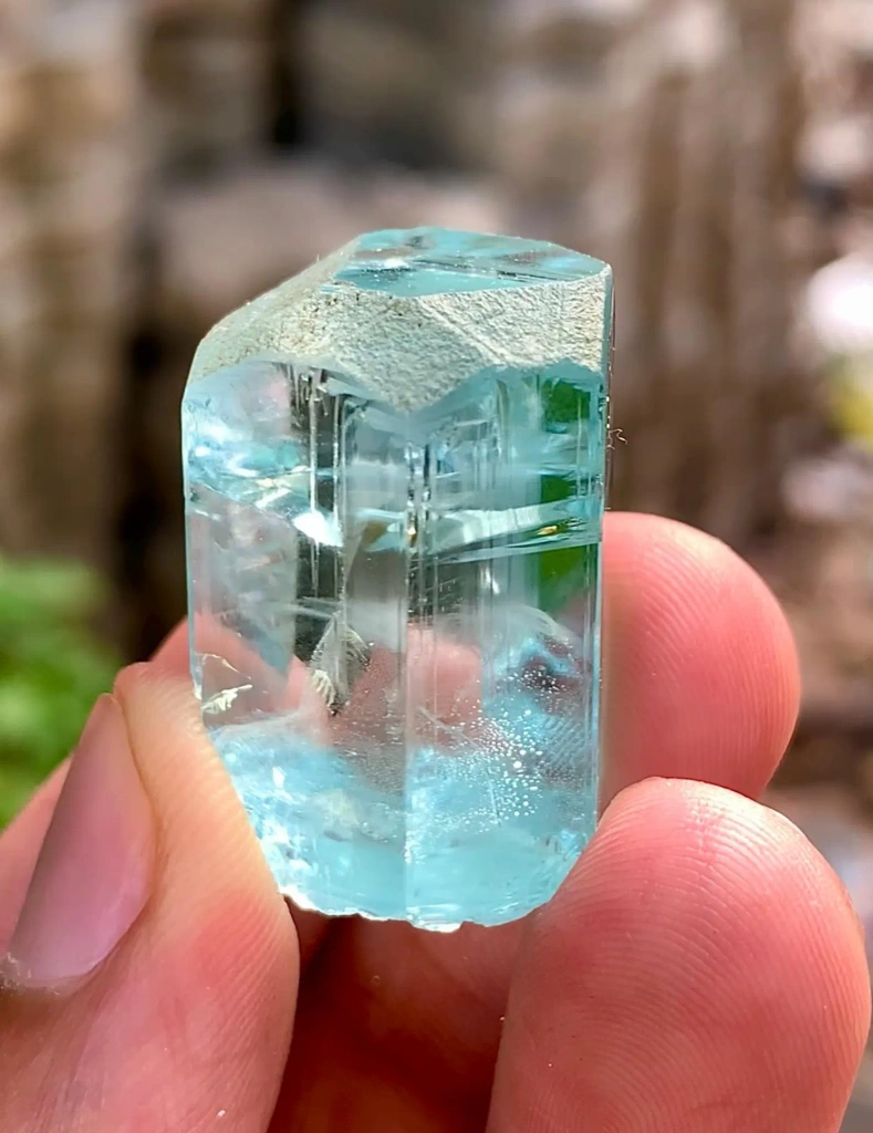 Ink Blue Aquamarine Crystal | Diamond Cut Blue Beryl with Phantom Clouds and Rainbow Inclusions - image 6