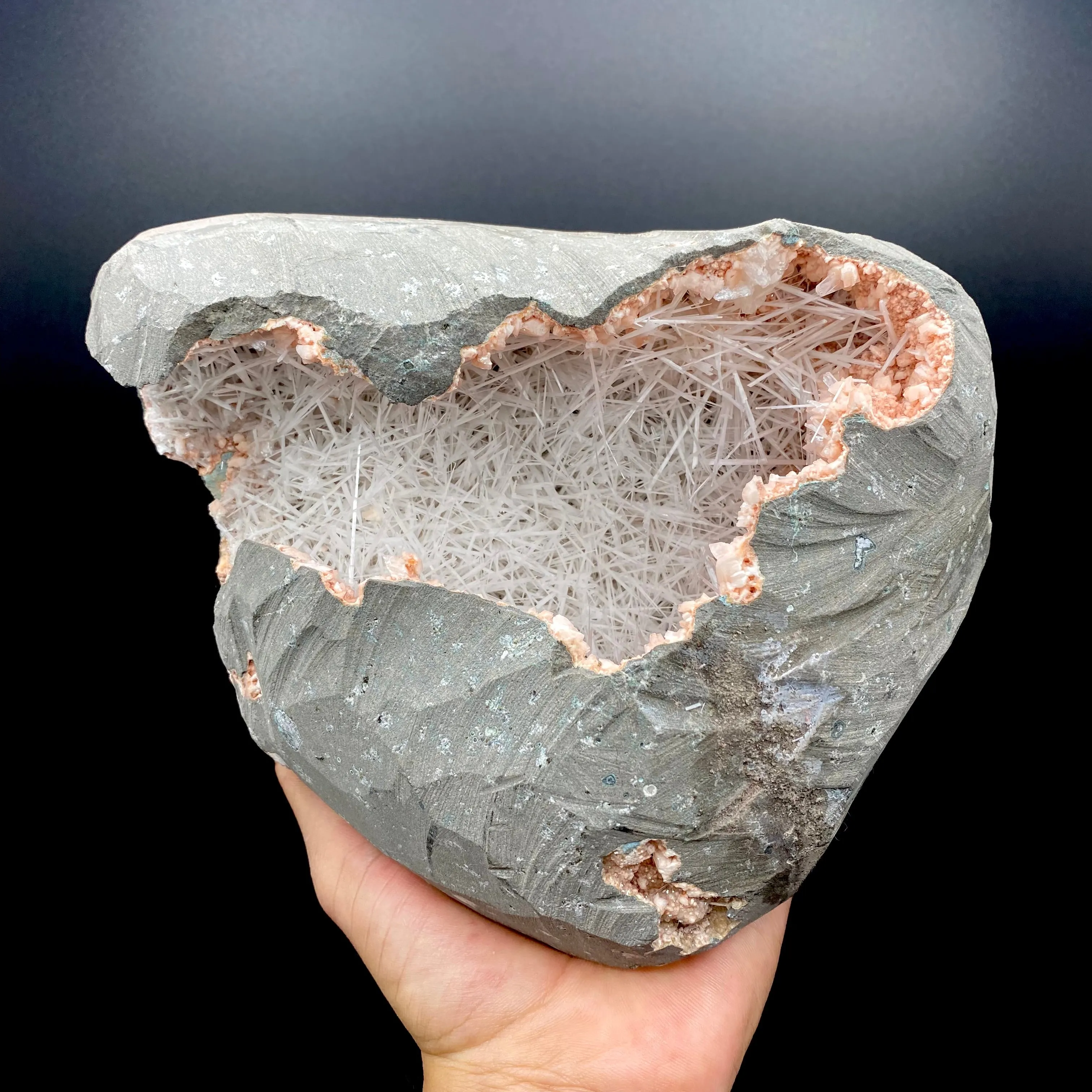 Insanely Formed Scolecite Spikes on Pink Heulandite – Indian Zeolite Basalt Geode | Large Collector Specimen DK102 - image 5