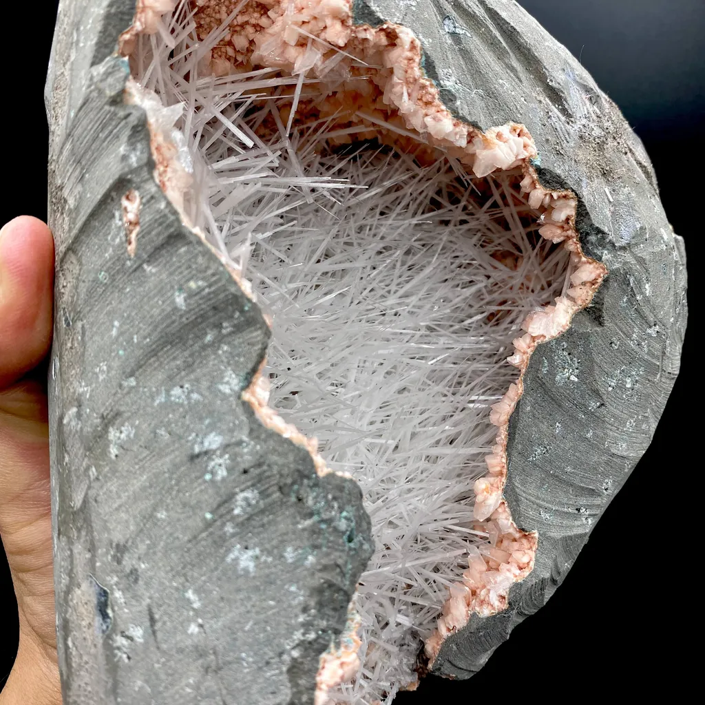 Insanely Formed Scolecite Spikes on Pink Heulandite – Indian Zeolite Basalt Geode | Large Collector Specimen DK102 - image 4