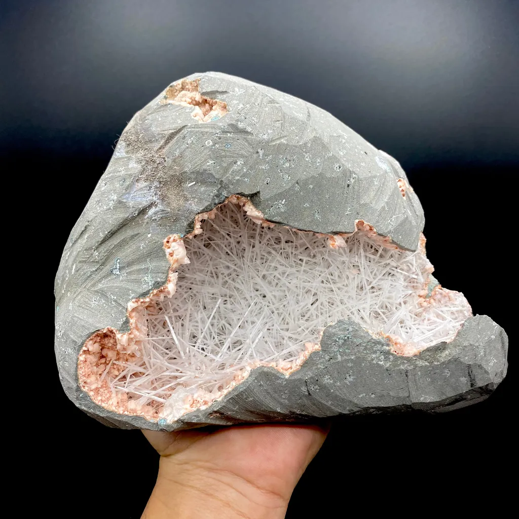 Insanely Formed Scolecite Spikes on Pink Heulandite – Indian Zeolite Basalt Geode | Large Collector Specimen DK102 image