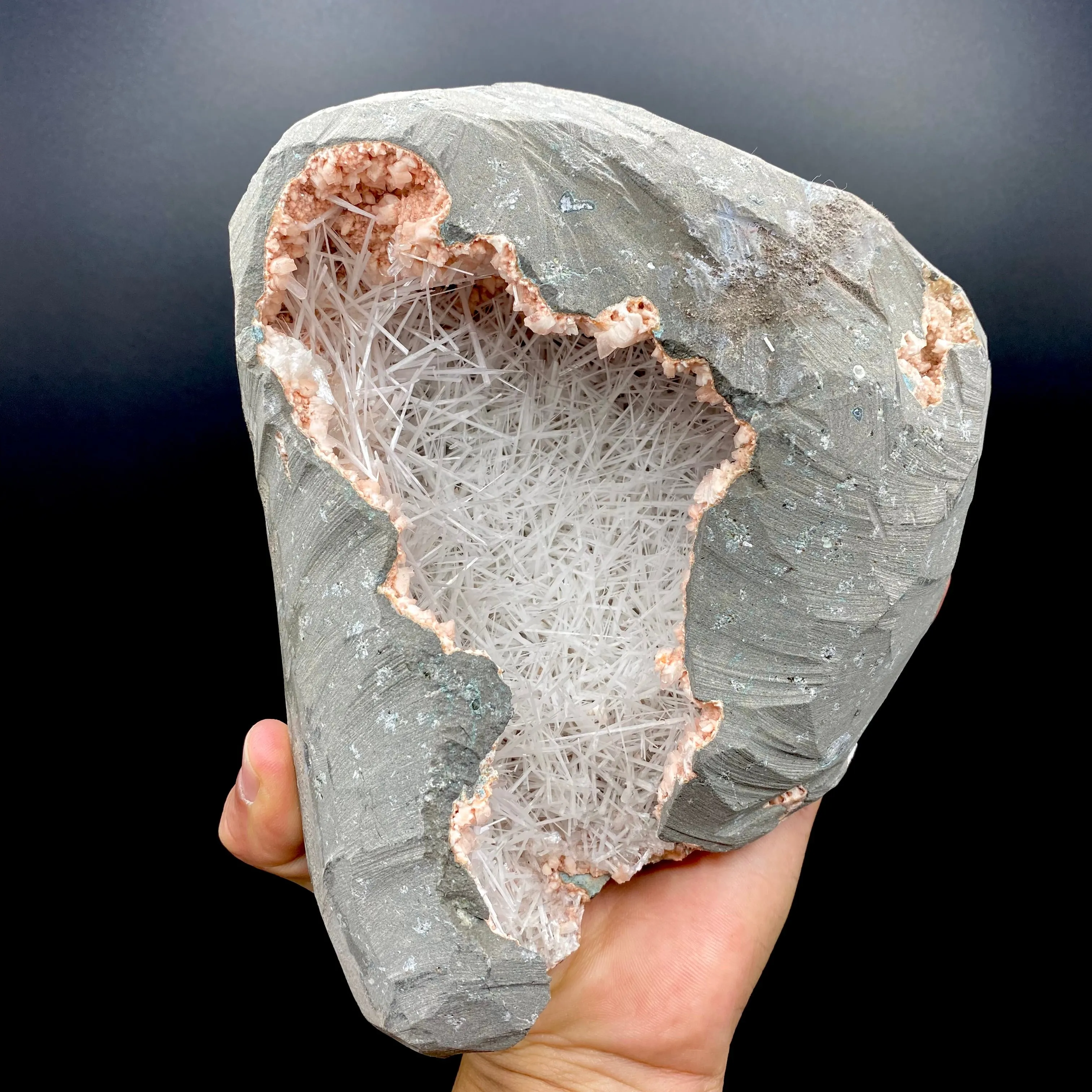 Insanely Formed Scolecite Spikes on Pink Heulandite – Indian Zeolite Basalt Geode | Large Collector Specimen DK102 - image 2