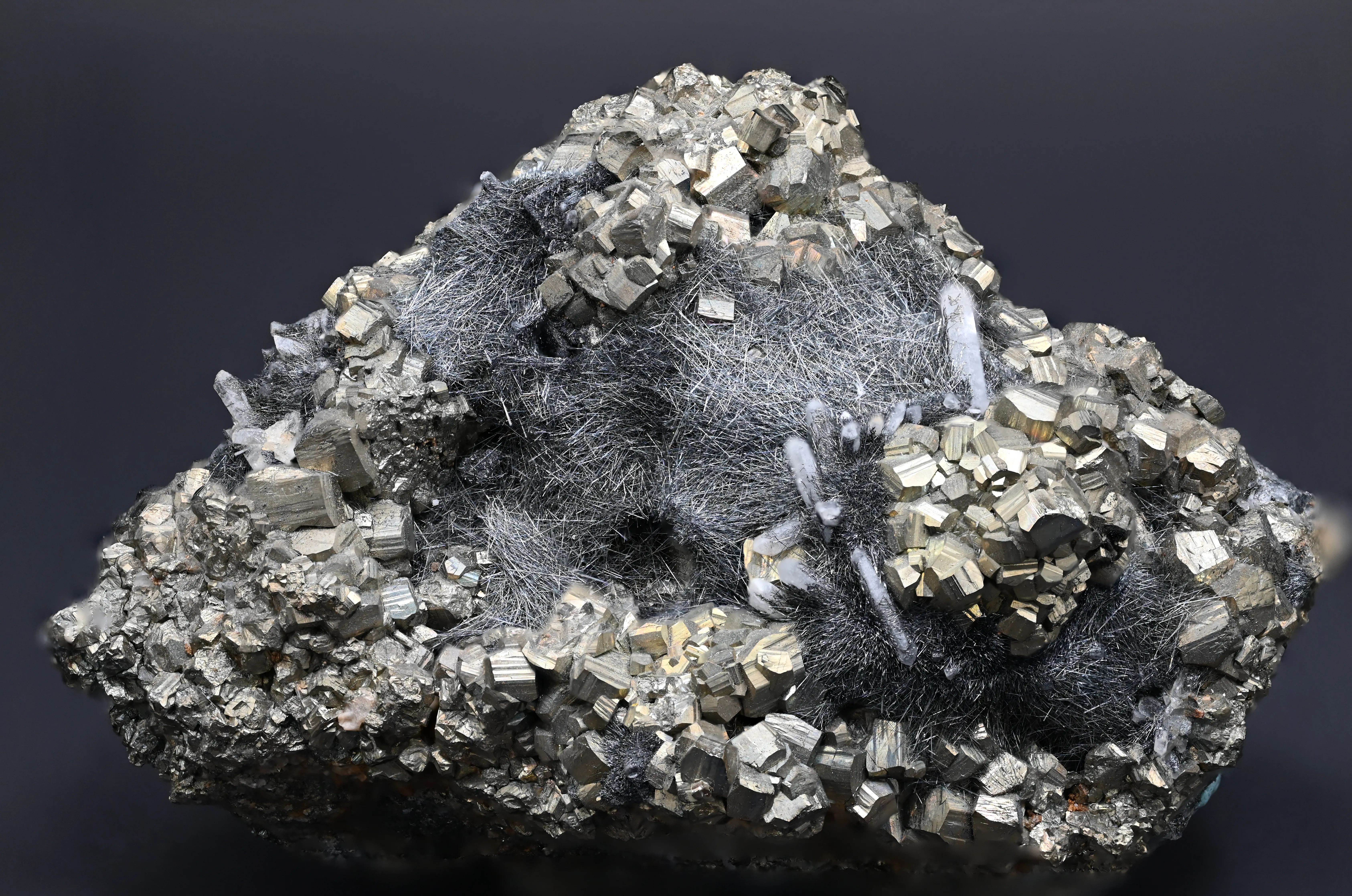 Jamesonite on Pyrite with Quartz - image 1