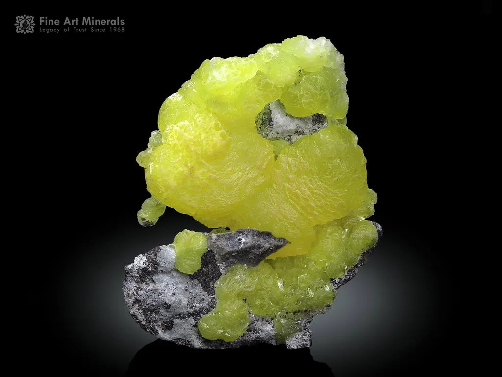 Lemon Yellow Brucite on Matrix from Baluchistan Pakistan image
