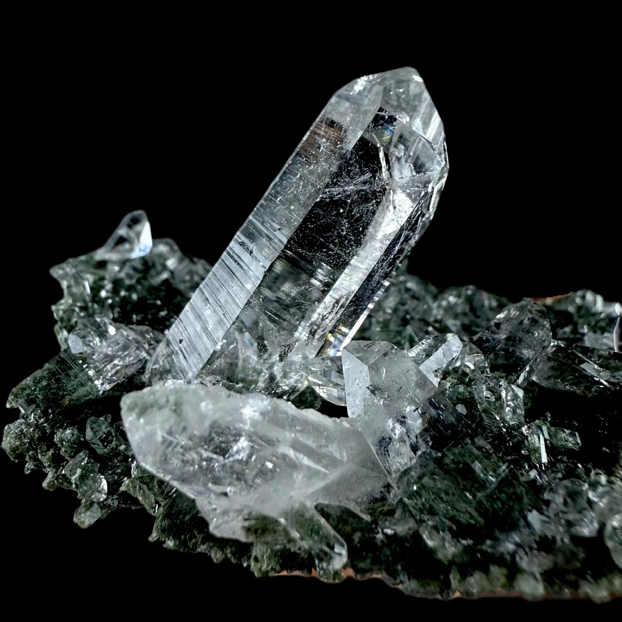 Lemurian Quartz on Sparkly Chlorite | High Quality Mineral | Indian Mineral | Superb Minerals | Collectors Piece | Fine Mineral - image 2