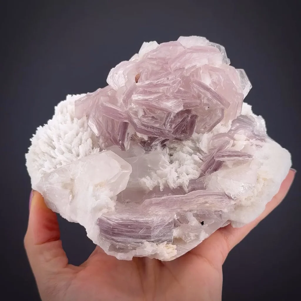 Lepidolite on Feldspar with Topaz, Microlite & Quartz image