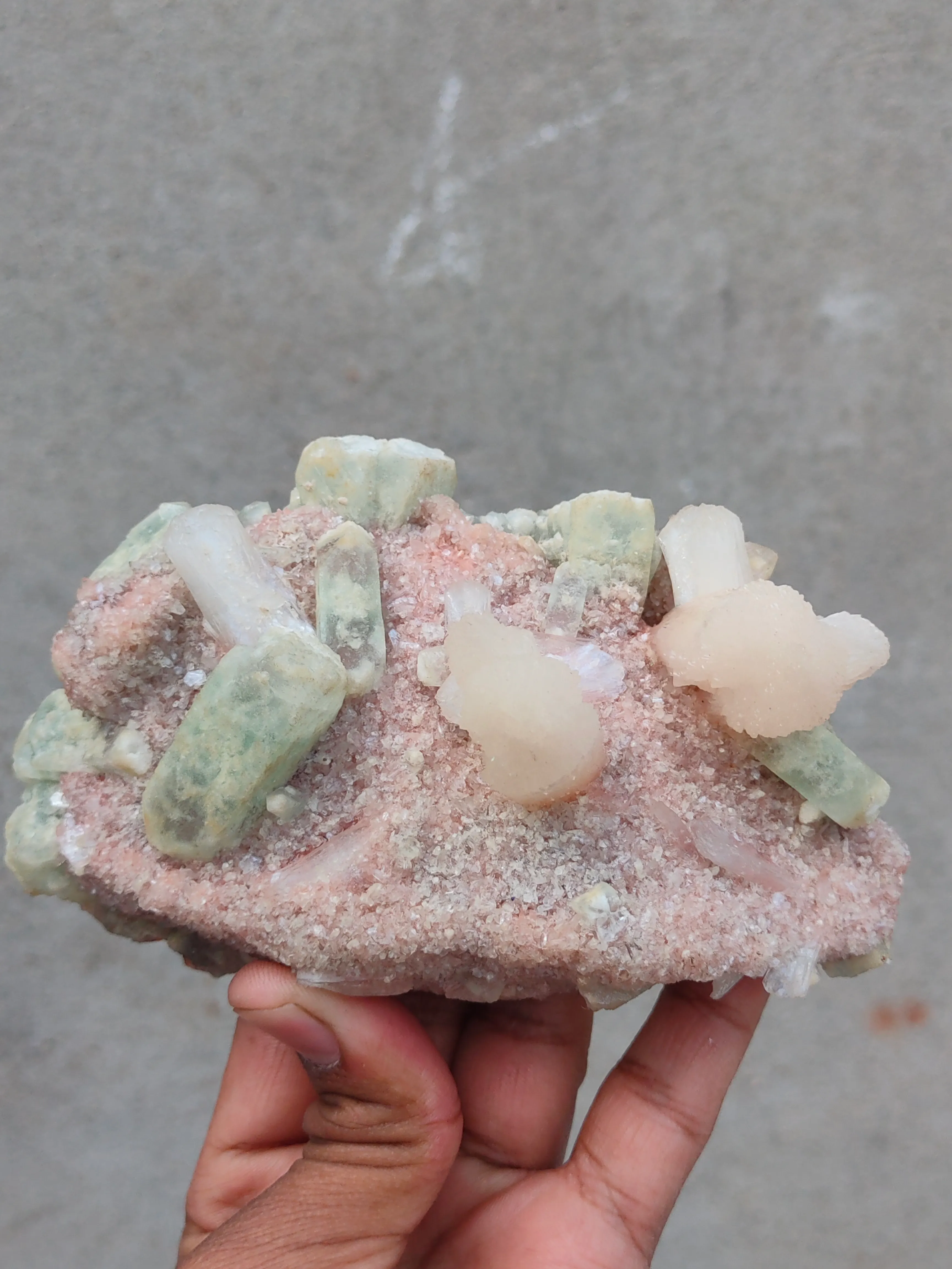 Light Green Apophyllite with Stilbite on Pink Heulandite - image 5