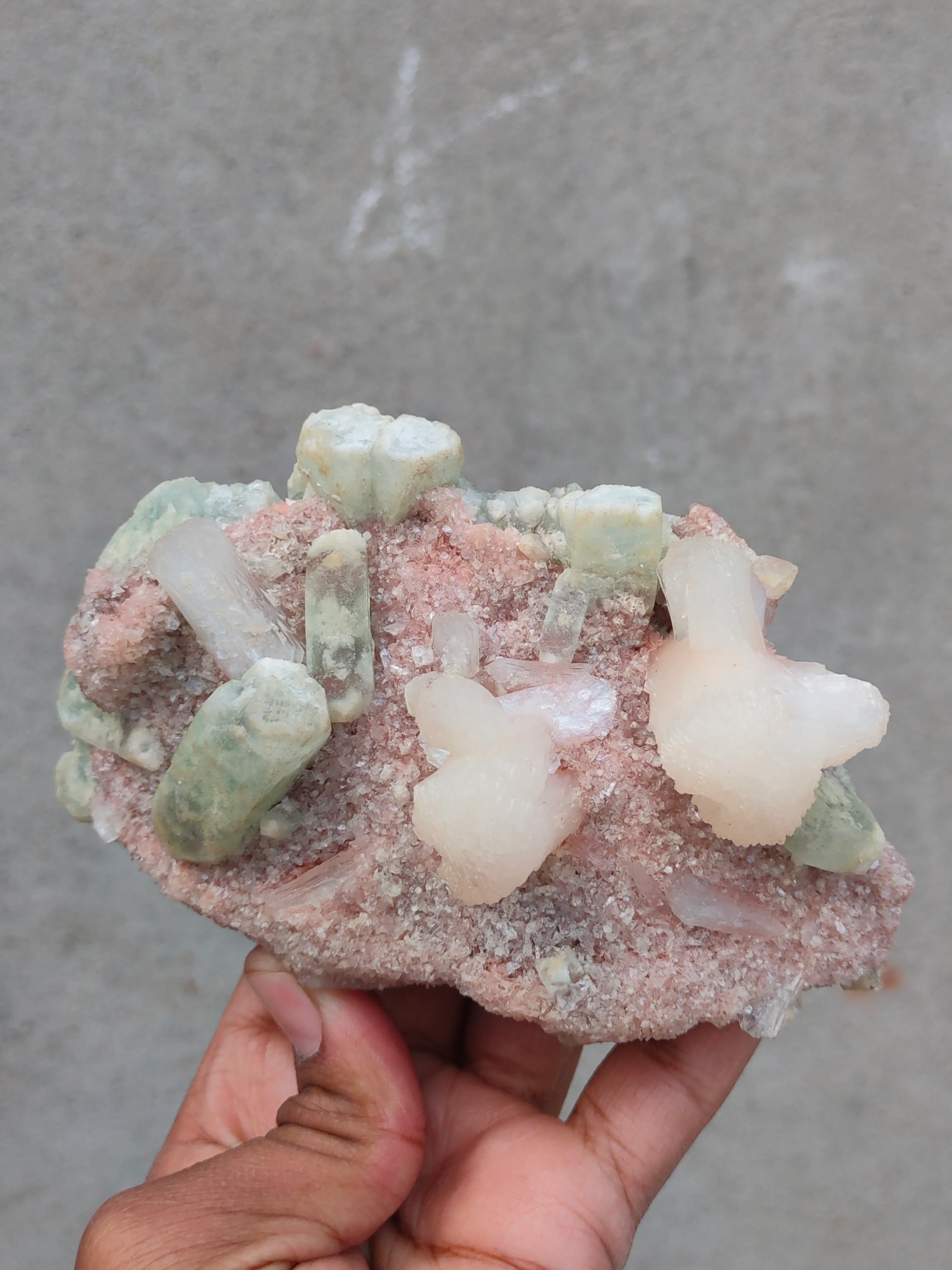Light Green Apophyllite with Stilbite on Pink Heulandite - image 3