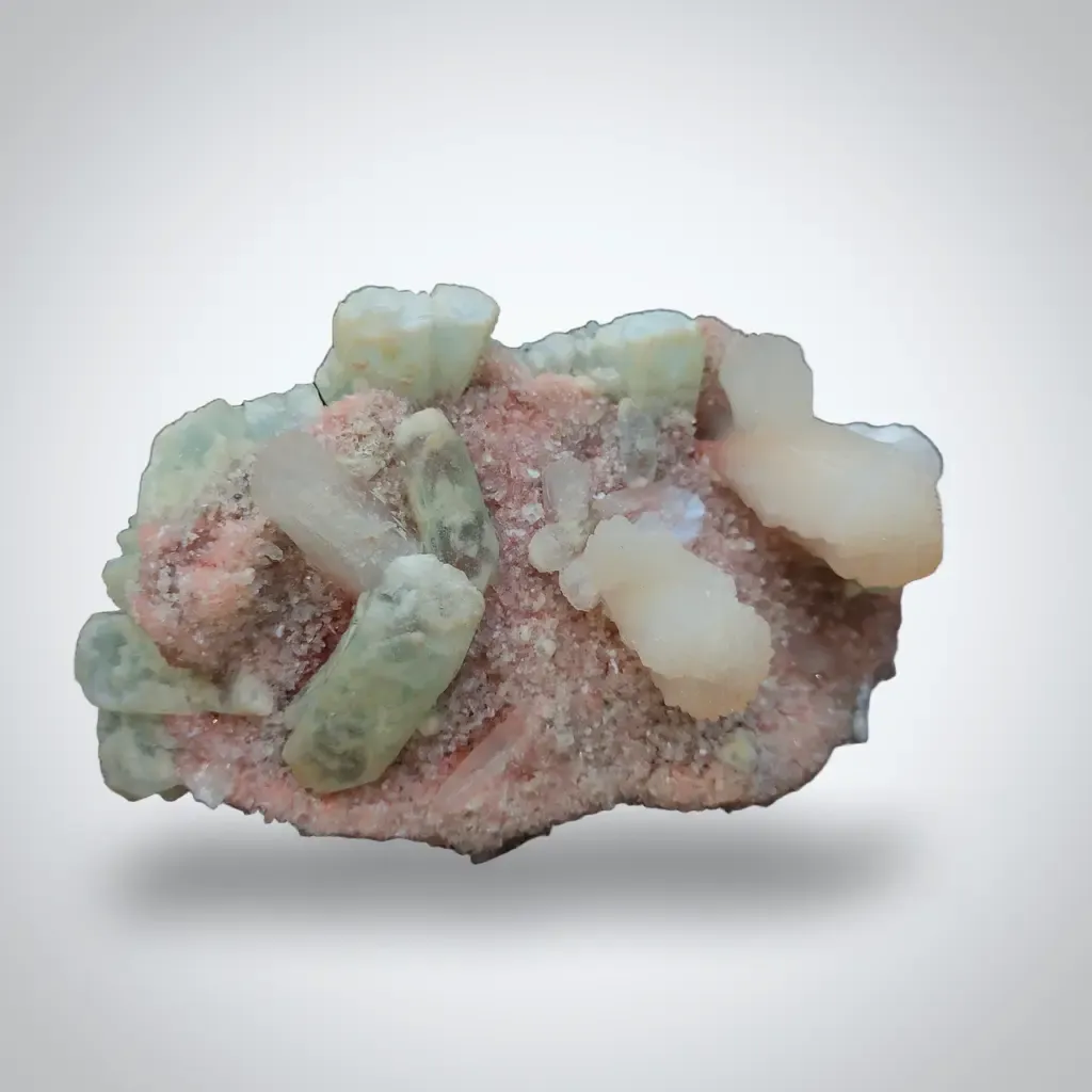 Light Green Apophyllite with Stilbite on Pink Heulandite - image 1