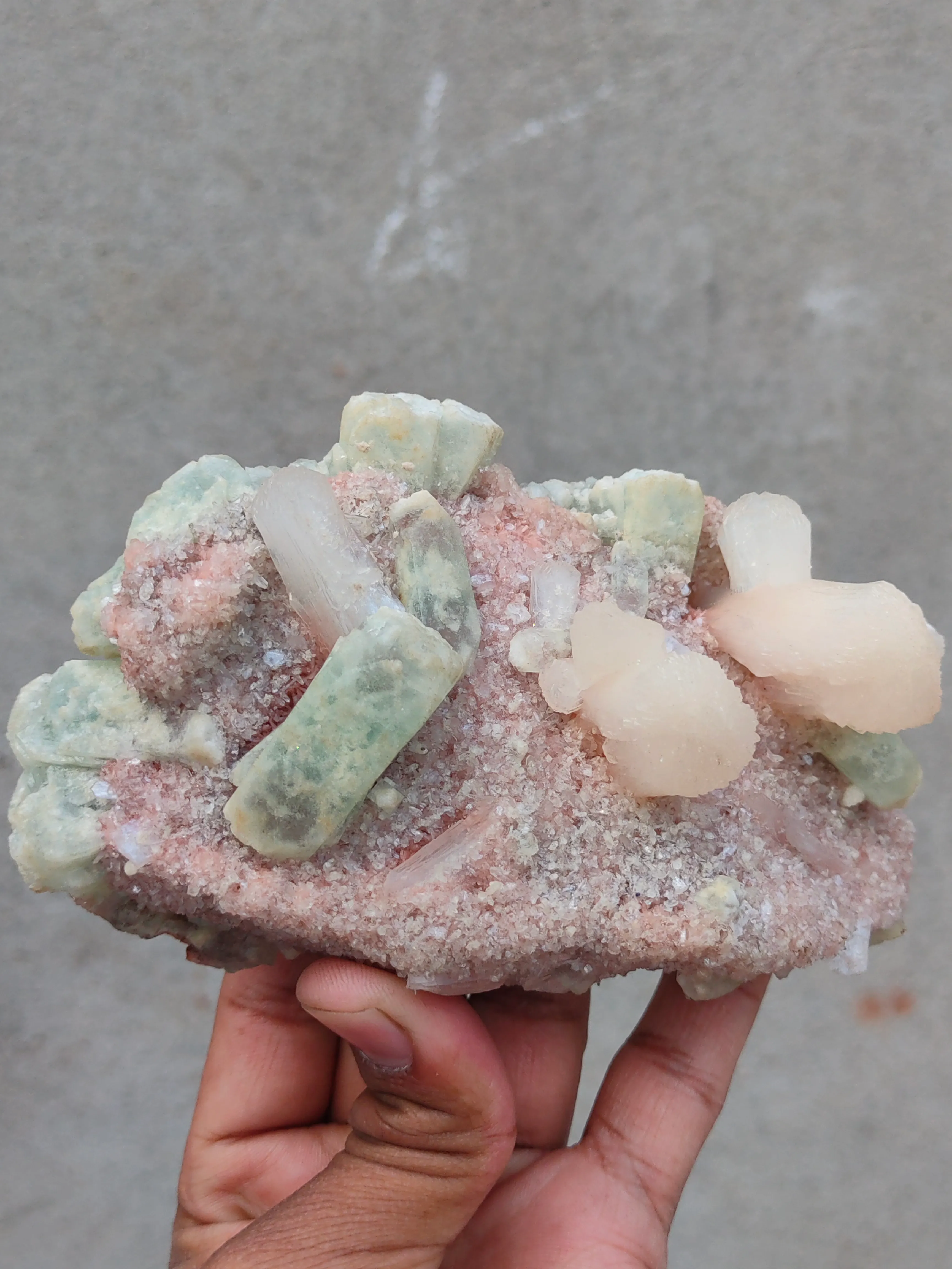 Light Green Apophyllite with Stilbite on Pink Heulandite - image 2