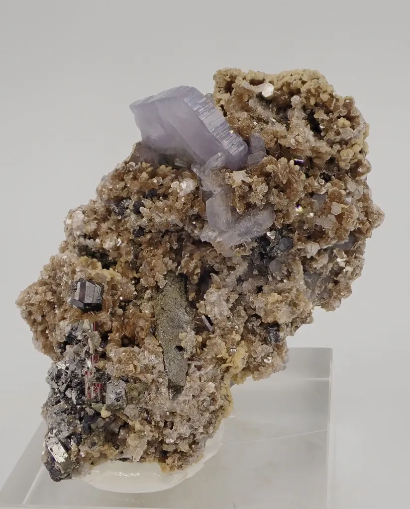 Lilac Fuorapatite with Cassiterite and Arsenopyrite image