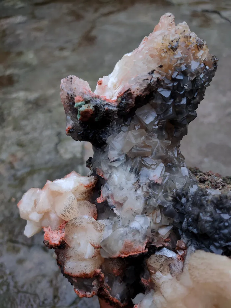 Look like Duck. Black Calcite with Orange Stilbite and Scolecite. Natural mineral Specimen - image 4
