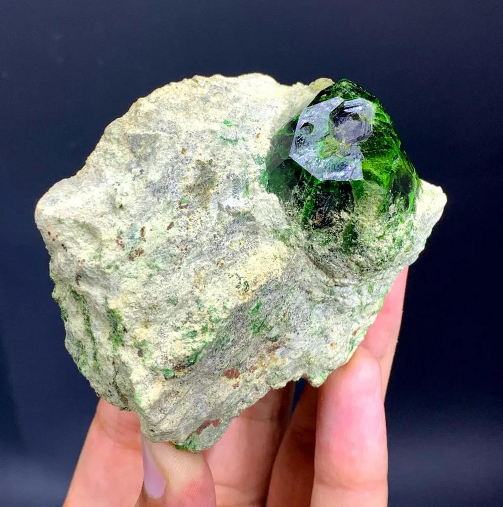 Lush Green Demantoid Garnet Crystal on Matrix 210 Gram - image 2