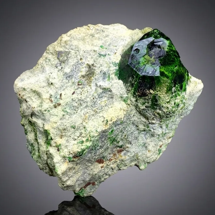 Lush Green Demantoid Garnet Crystal on Matrix 210 Gram image
