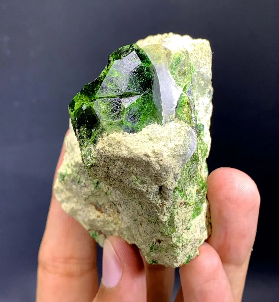Lush Green Demantoid Garnet Crystal on Matrix 210 Gram - image 5