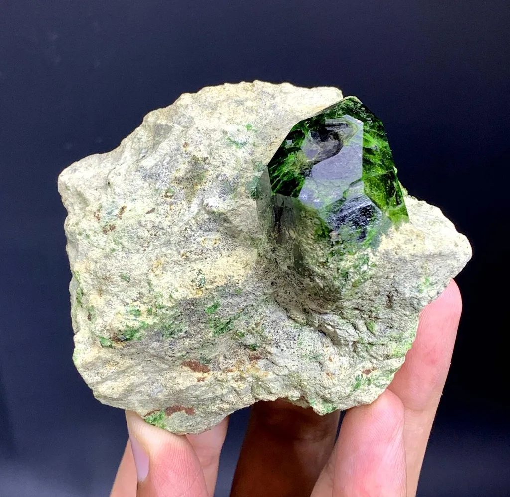 Lush Green Demantoid Garnet Crystal on Matrix 210 Gram - image 4