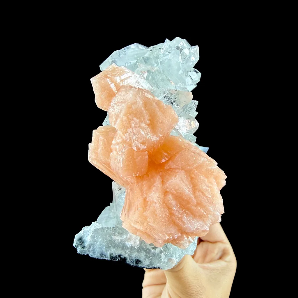 Lustrous Apophyllite Pyramid Cluster on Peach Stilbite - Natural Indian Zeolite from Jalgaon - image 5