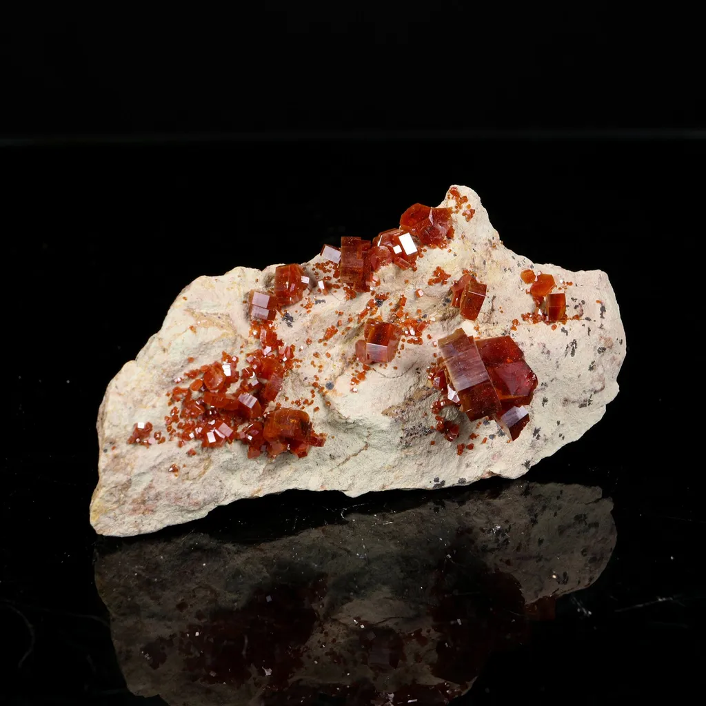 Lustrous Deep Red-Orange Vanadinite Crystals on Natural Matrix - Classic Collector Specimen from Mibladen, Morocco - image 3