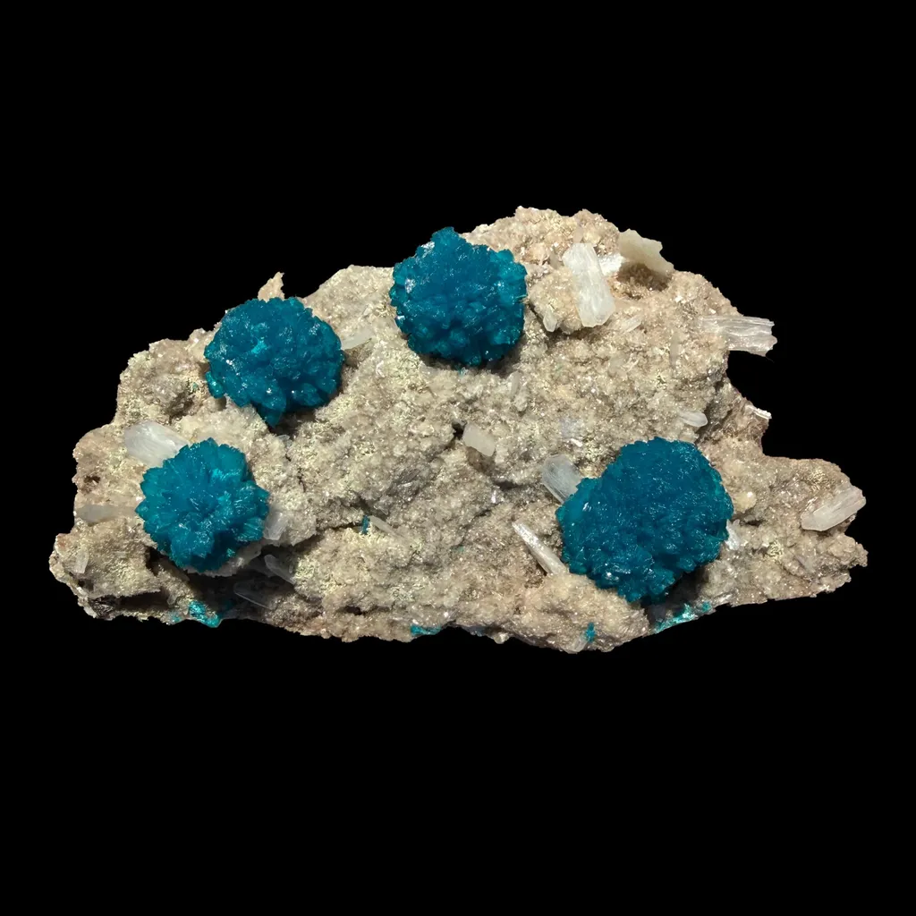 Lustrous Electric-Blue Cavansite Rosette with Stilbite on Sparkling Heulandite Matrix – Rare Indian Zeolite Mineral Specimen from Pune image