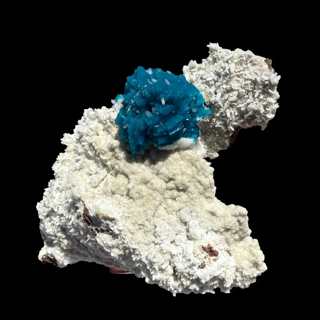 Lustrous Electric-Blue Cavansite Rosette with Stilbite on Sparkling Heulandite Matrix – Rare Indian Zeolite Mineral Specimen from Pune - image 3