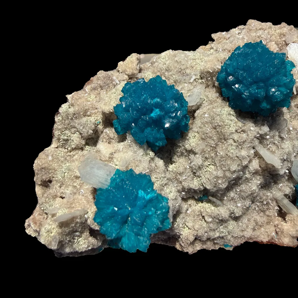 Lustrous Electric-Blue Cavansite Rosette with Stilbite on Sparkling Heulandite Matrix – Rare Indian Zeolite Mineral Specimen from Pune - image 3