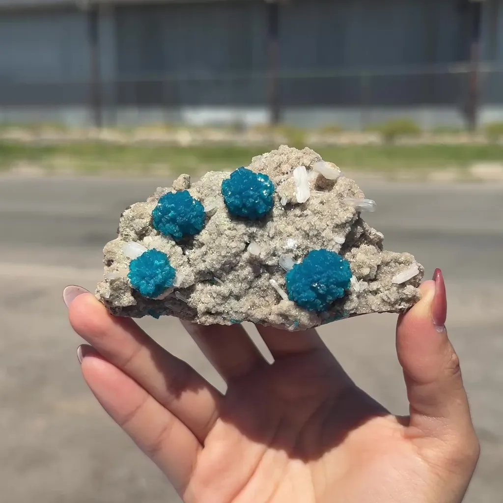 Lustrous Electric-Blue Cavansite Rosette with Stilbite on Sparkling Heulandite Matrix – Rare Indian Zeolite Mineral Specimen from Pune - image 2