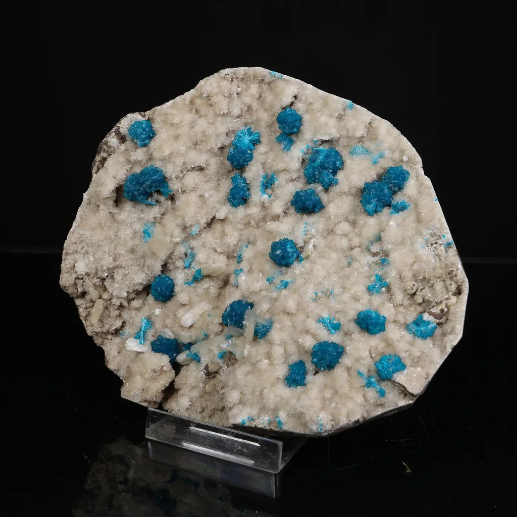 Lustrous Electric-Blue Cavansite Rosette with Stilbite on Sparkling Heulandite Matrix – Rare Indian Zeolite Mineral Specimen from Pune - image 2