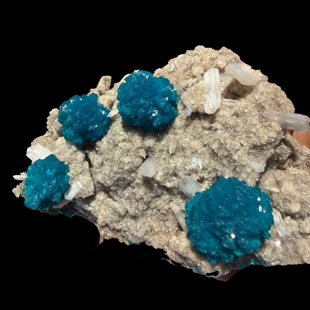 Lustrous Electric-Blue Cavansite Rosette with Stilbite on Sparkling Heulandite Matrix – Rare Indian Zeolite Mineral Specimen from Pune - image 6