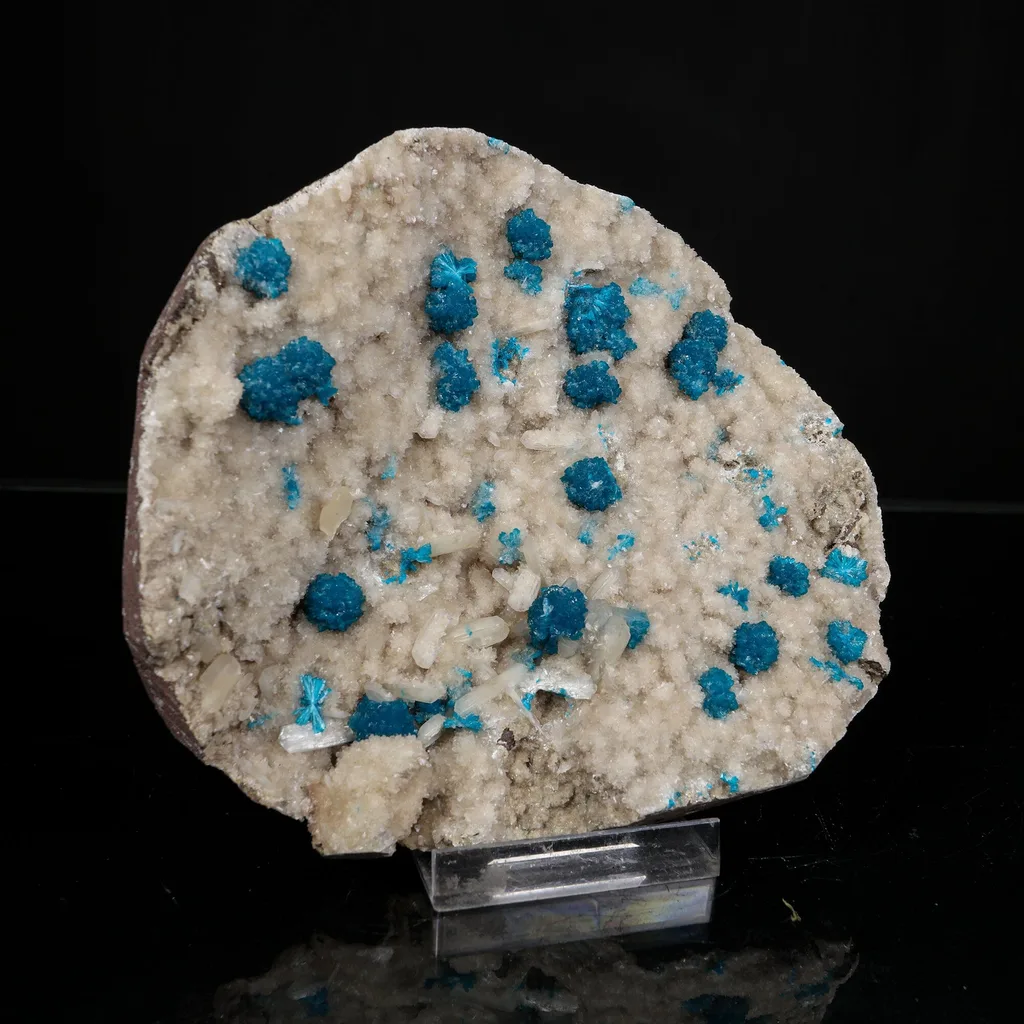 Lustrous Electric-Blue Cavansite Rosette with Stilbite on Sparkling Heulandite Matrix – Rare Indian Zeolite Mineral Specimen from Pune - image 3