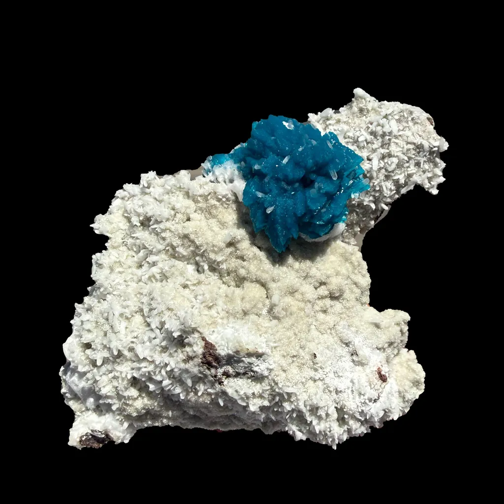 Lustrous Electric-Blue Cavansite Rosette with Stilbite on Sparkling Heulandite Matrix – Rare Indian Zeolite Mineral Specimen from Pune image